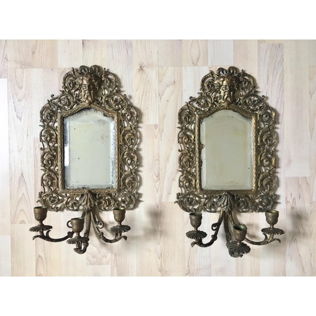 Antique Bradley & Hubbard Brass Mirror Candle Wall Sconces a Pair