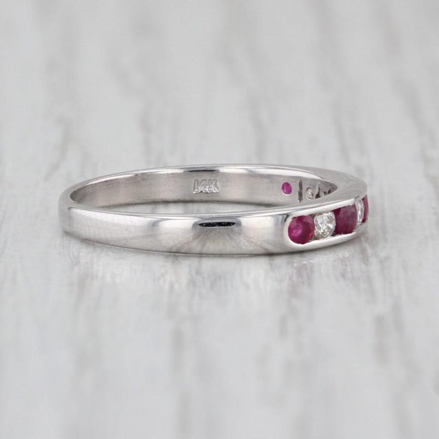 2010s 0.40ctw Diamond Ruby Wedding Band 14k White Gold Size 6.5 Stackable Wedding Band For Sale - Image 5 of 7