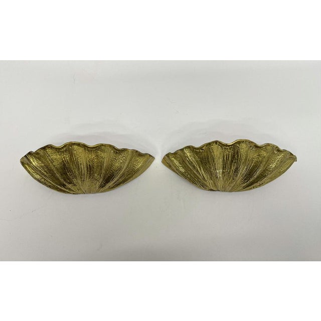 Art Deco Scallop Shell Wall Lamps in Gilded Cast Bronze, 1970s, Set of 2 For Sale - Image 6 of 12