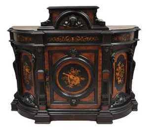 Victorian Ebonized Rosewood Figural Carved Parlor Cabinet Attr. Pottier & Stymus