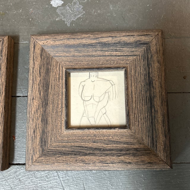 Set of two 1940’s original art deco nude figure study drawings. Measure 3.5x3.5 or 7x7 framed. Check out my shop Robins...