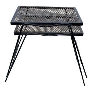 Wrought Iron Stacking Side Table in the Style of Woodard - a Pair For Sale