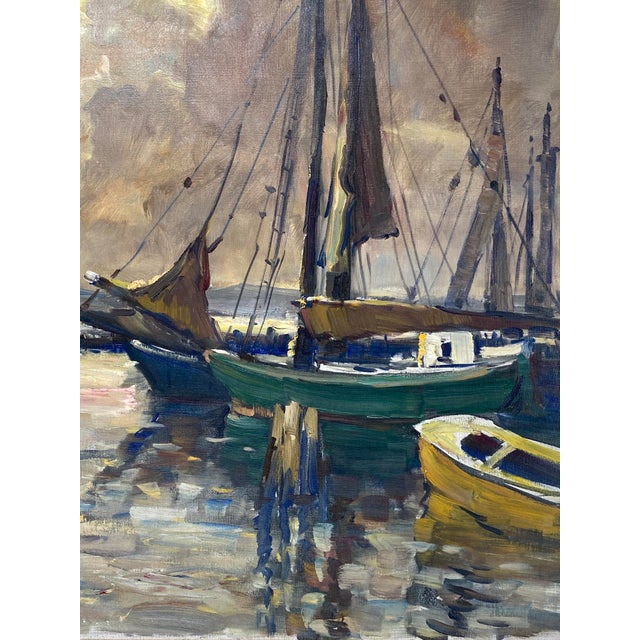 Hans Gleissner, Harbor Landscape with Sailing Ships, 1920s, Oil Painting on Canvas, Framed For Sale - Image 4 of 11