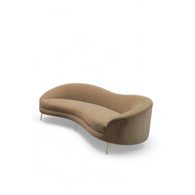 Milo Baughman Mid Century Modern Bruno Munari Style Curved Italian Sofa Newly Reupholstered in Italian Plush Camel Mohair Velvet For Sale - Image 4 of 9