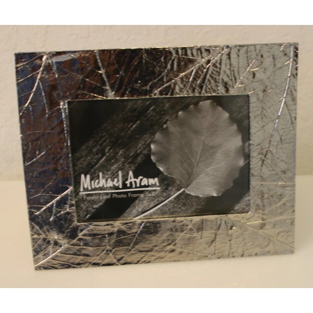 Silver Vintage Michael Aram Handcrafted Forest Leaf Collection 5 X 7 Nickel Photo Frame For Sale - Image 8 of 11