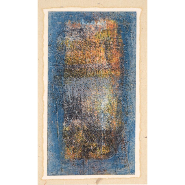 Delicate Abstract Lithograph with Blue and Orange by American Beat artist Will Peterson (1928-1994.) This lithograph...
