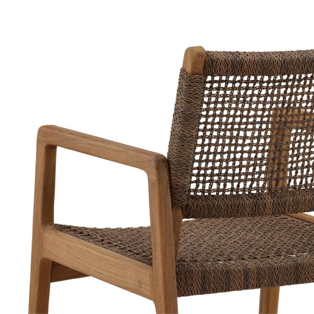 Mocha Faux Wicker & Teak Outdoor Dining Chair For Sale In Los Angeles - Image 6 of 7