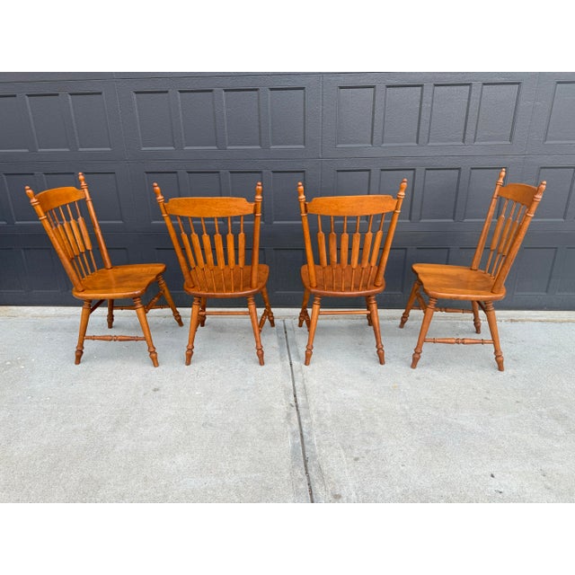 Set of 4 Tell City Solid Wood Dining Chairs - Vintage Cattail Back For Sale - Image 4 of 5