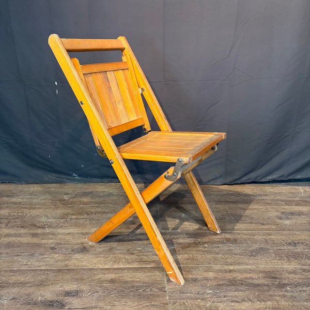 Traditional Midcentury Vintage Wooden Stackable Folding Chairs From Maine -Set of 12 For Sale - Image 3 of 9
