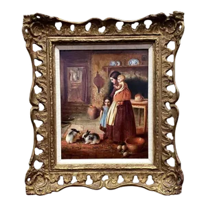 E. S. Greig of Bristol Oil Painting - Feeding the Rabbits, 1868