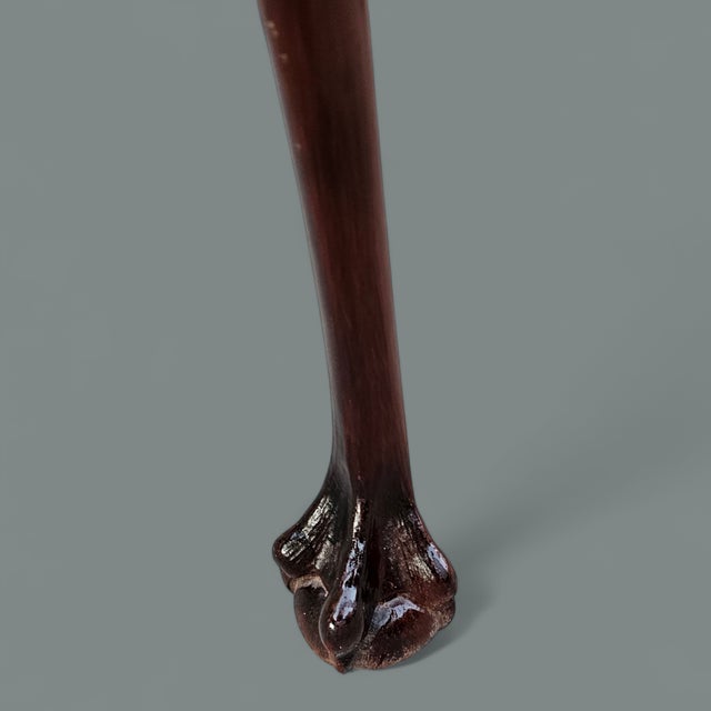 Wood Pair of Superior [Kindel] Mahogany Chippendale Style Leather Top Ball in Claw End Tables For Sale - Image 7 of 8