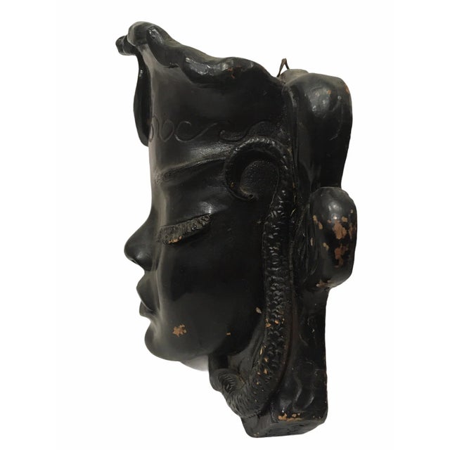 Ceramic Antique 1920s Art Deco Egyptian Revival Black Clay Wall Hangings - a Pair Mask Wall Pockets For Sale - Image 7 of 13