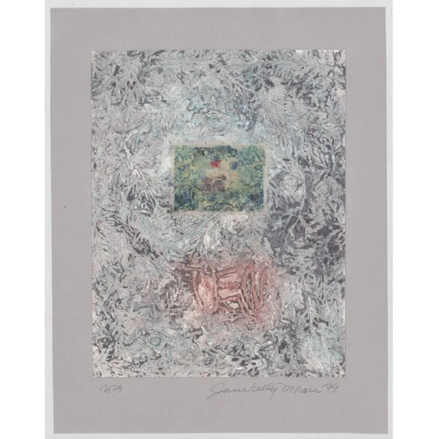 1999 collage and relief print with hand coloring by Jane Kelly Morais (1936-2025). Pencil signed, numbered 12 of 29 and...