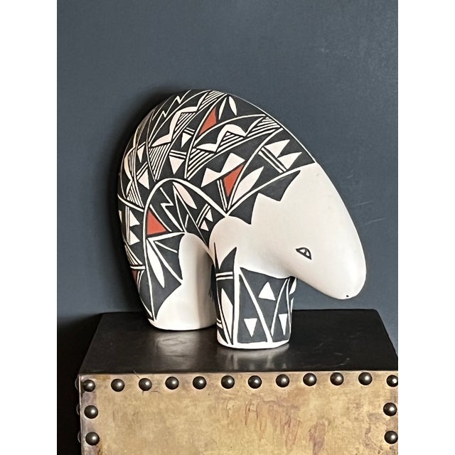 Early 21st Century Large 12" Acoma Pueblo Pottery Bear – Signed Concho Nm – Hand-Painted Geometric For Sale - Image 5 of 8