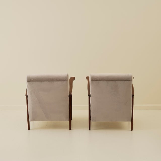 Italian Art Deco Wavy Wood Armchairs, a Pair, 1940s For Sale - Image 4 of 10