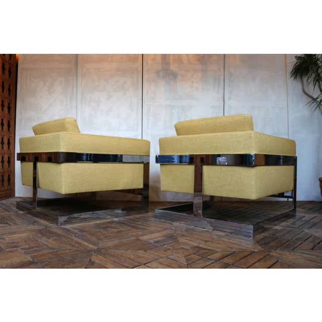 Metal Mid-Century Pair of T-Back “Floating Cube” Lounge Chairs Milo Baughman Style — Circa 1970s For Sale - Image 7 of 18