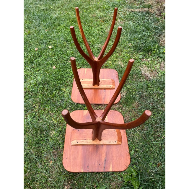 Copper 1960s Pair Mid Century Cherry Pedestal Tables in the Style of Edward Wormley For Sale - Image 8 of 10