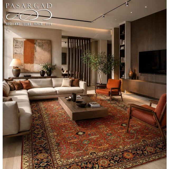 Brick Red Pasrgad DC Fine Hand Knotted Ralph Lauren Design Rug For Sale - Image 8 of 8
