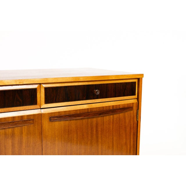 1960s Danish Modern Mid Century Mahogany Credenza Sideboard by Elliot’s of Newbury — Sculpted Lapel Pulls, Attributed For Sale - Image 9 of 11