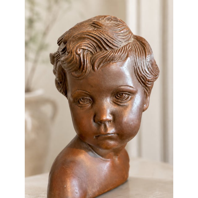 Ceramic Late 19thC French Brown Earthenware Child Bust - 1 Pc For Sale - Image 7 of 12