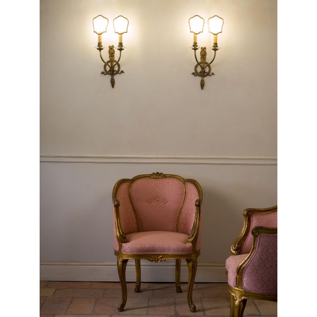 Vintage Empire-Style Wall Lamps in Hand-Chiseled Brass, 1920s, Set of 2 For Sale - Image 9 of 10