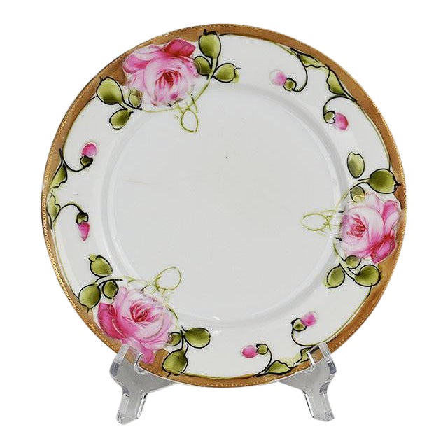 Moriage Chintz Round Pink and Green Floral Nippon Catchall Dish With Gold Rim For Sale