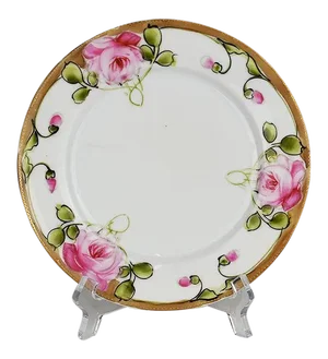Moriage Chintz Round Pink and Green Floral Nippon Catchall Dish With Gold Rim
