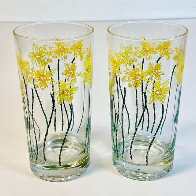 1970s Vintage Boho Chic Daffodils Jane Lynn Glassware - Set of 6, After Georges Briard For Sale - Image 14 of 14