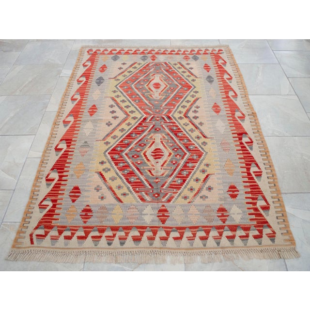 1970s Vintage Handmade Turkish Kilim Rug - 3′11″ × 5′9″ For Sale - Image 17 of 18