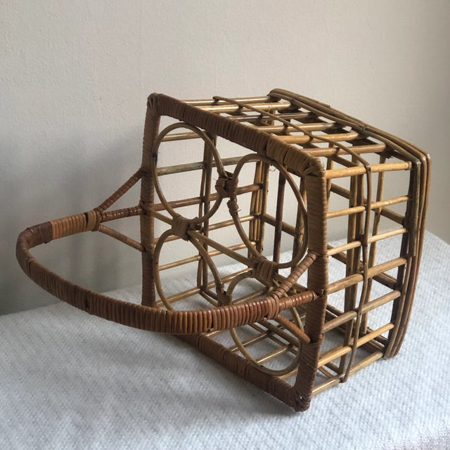 Wood Mid-20th Century Four Bottle Rattan Wine Caddy For Sale - Image 7 of 12