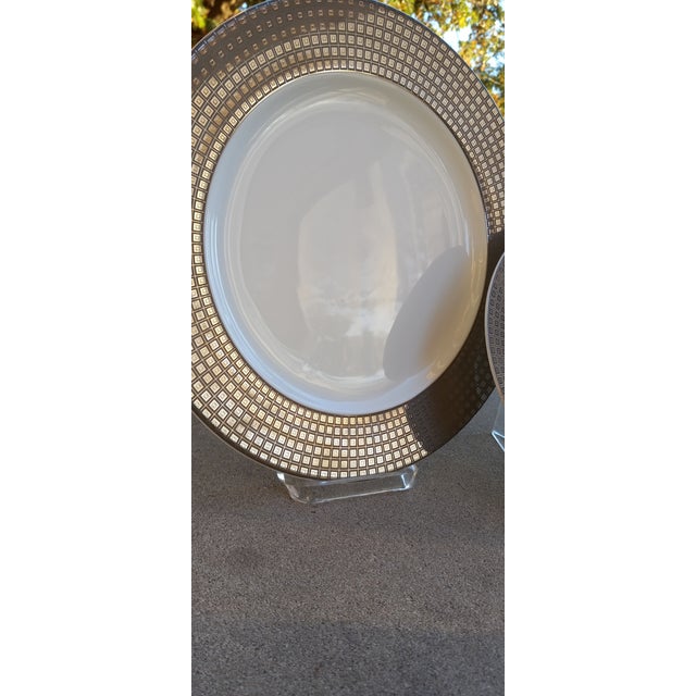 Bernardaud Bernardaud France Serving Charger & Salad Plate in Athena Platinum Pattern- Set of 2 For Sale - Image 4 of 7