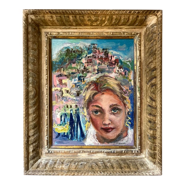 "Wish You Were Here", Oil Painting, by Van Ness, Wood Frame For Sale