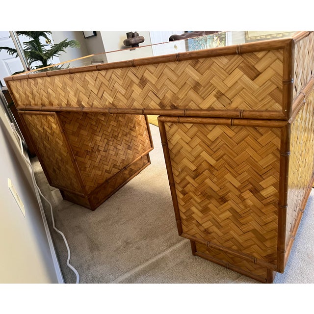 Mid 20th Century Mid 20th Century British Colonial Style Faux Bamboo and Reed Desk For Sale - Image 5 of 11