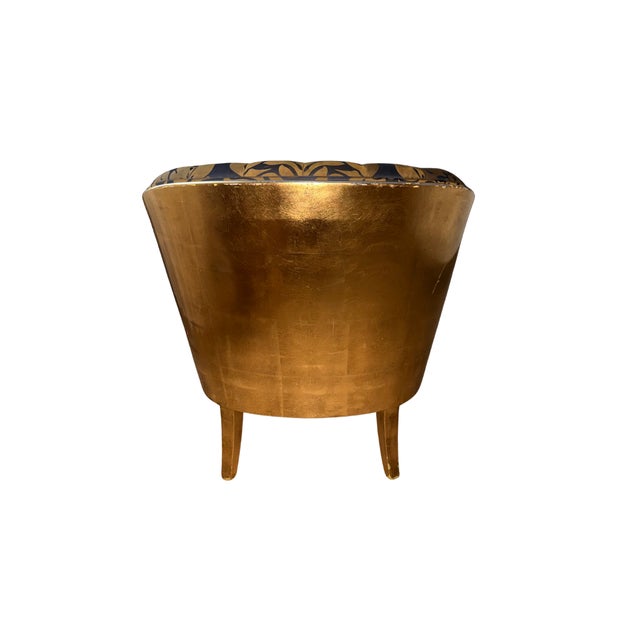Baroque Late 20th Century Colombostile Italian Neo-Baroque Tufted Gold Leaf & Damask Armchair For Sale - Image 3 of 9