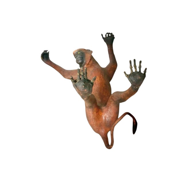 Late 20th Century Life-Size Leather-Wrapped Monkey Sculpture With Glass Eyes, Safari, 29"h For Sale - Image 10 of 12