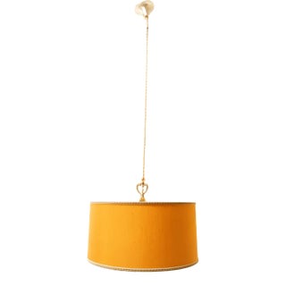 Yellow Gold Fabric Suspension Light with Gold Silk Cable For Sale