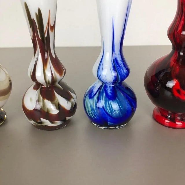Black Vintage Multicolored Opaline Florence Vases, Italy, 1970s, Set of 4 For Sale - Image 8 of 14