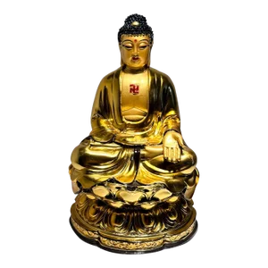 Vintage Gold Gilt Cast Resin Sculpture of a Seated Buddha Manji Symbol