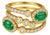 Late 20th Century 18K Yellow Gold Emerald Diamond Bypass Cocktail Ring Band, Size 7 For Sale