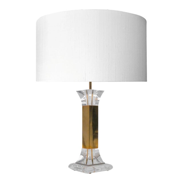 Acrylic Glass and Brass Table Lamp For Sale