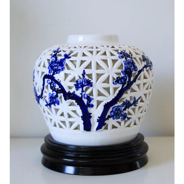 Wood Blanc De Chine Pierced Porcelain Lamp For Sale - Image 7 of 8