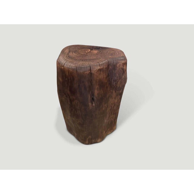 Andrianna Shamaris Modern Organic Charred Teak Wood Tall Side Table For Sale - Image 4 of 6