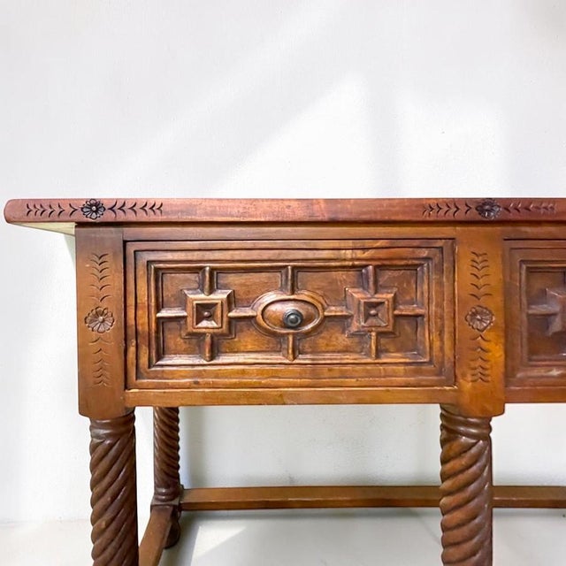 Spanish Hand-Carved Console Table, 1940s For Sale - Image 6 of 10