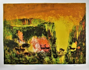 Hoi Lebadang, Landscape with Deer Herds, Circa 1970