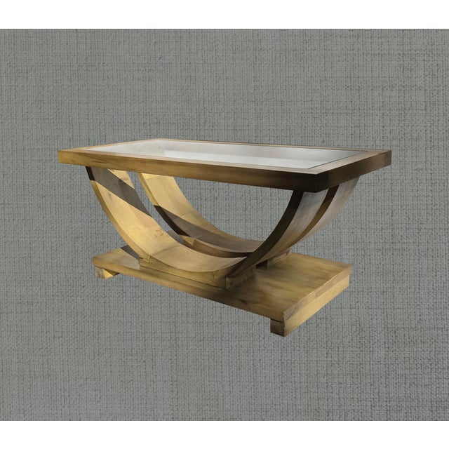 Tan Rare 40s Solid Wood Coffee Table W/Glass Top Attributed to Brown Saltman - Refinished For Sale - Image 8 of 14