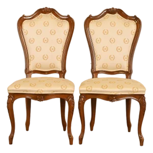 Karges French Provincial Louis XV Carved Walnut Side Chairs or Dining Chairs, Pair