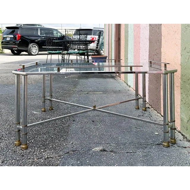 Metal 1970s Palm Beach Regency Metal Faux Bamboo Coffee Table For Sale - Image 7 of 10