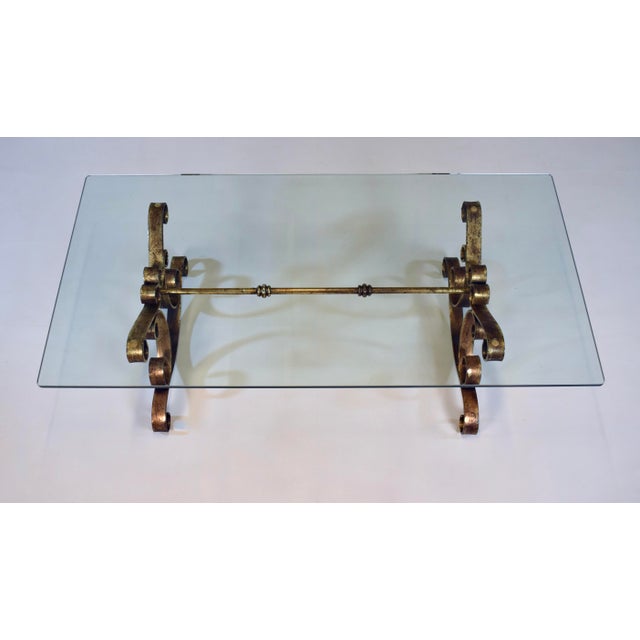 Spanish Revival 1960's Gold Gilt Iron and Glass Spanish Hollywood Regency Coffee Table For Sale - Image 3 of 11