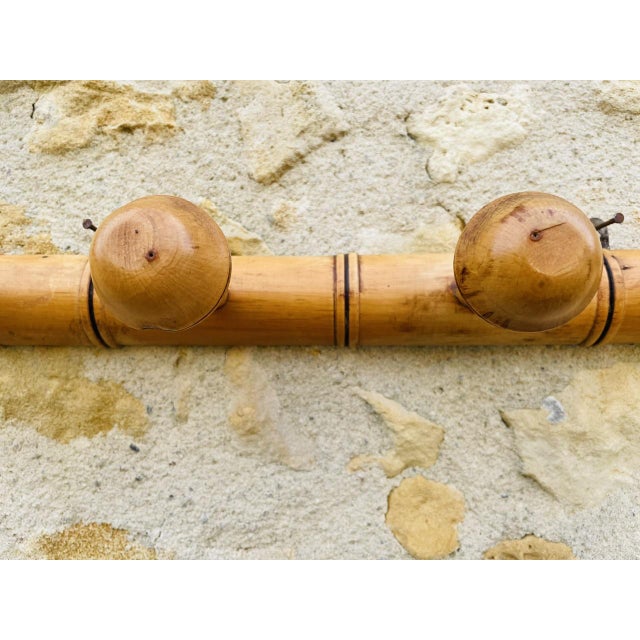 Wood Mid-Century Faux Bamboo Wall Mount Coat Rack, 1950s For Sale - Image 7 of 18