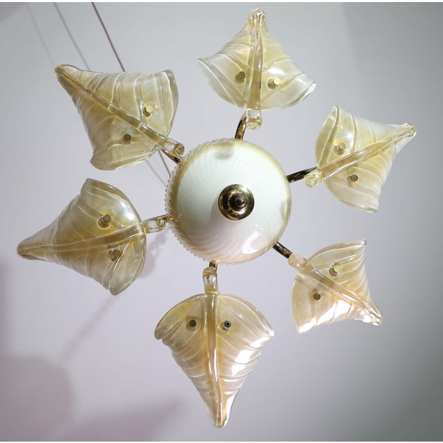 Glass Exceptional Vintage 6-Light Gold Murano Glass Chandelier For Sale - Image 7 of 15